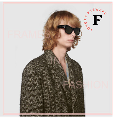 Pre-owned Gucci 0870 Black Green Rectangular Runway Unisex Gg0870s 001 Fashion Sunglasses