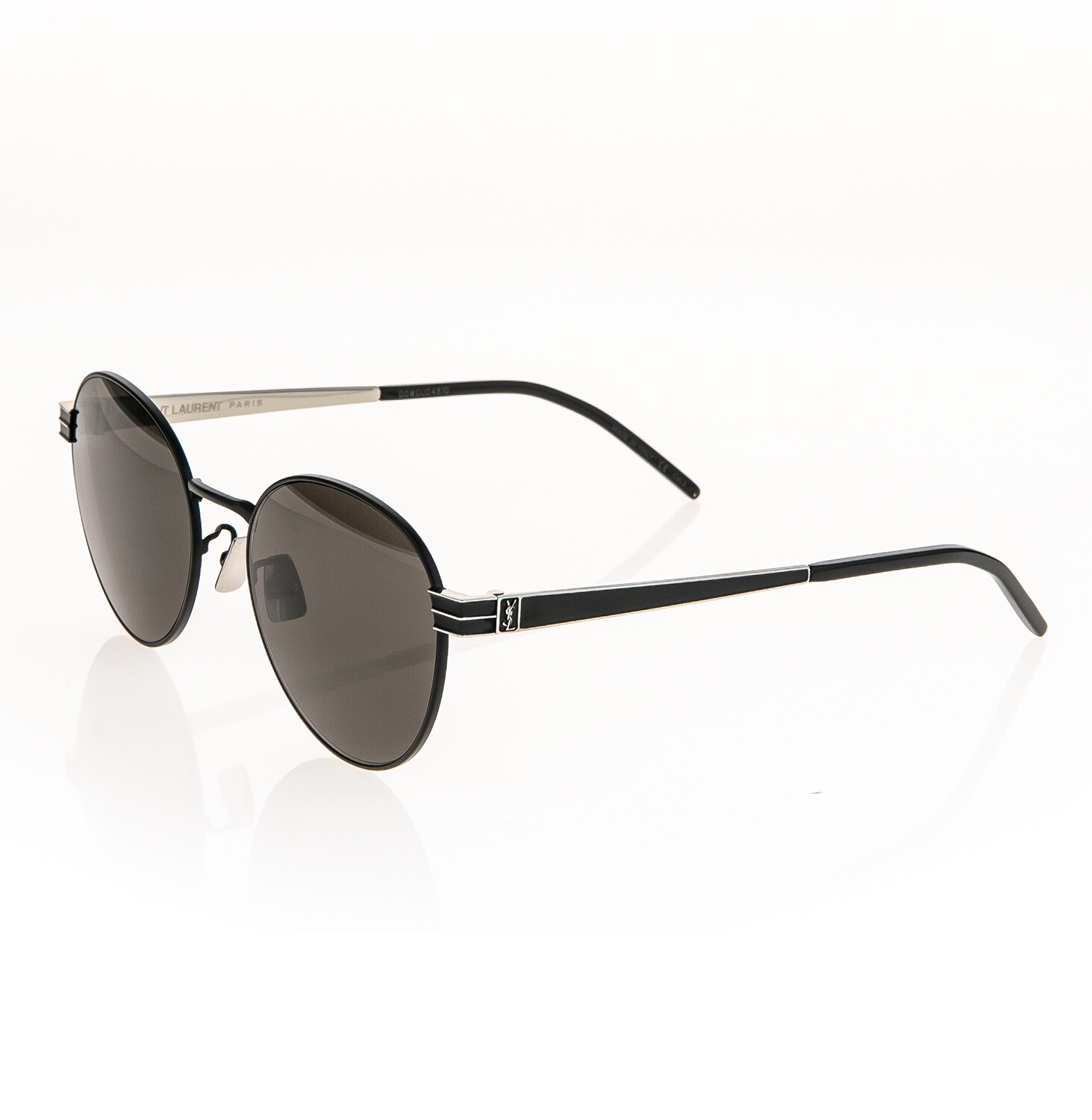 Pre-owned Saint Laurent Ysl Sl M65 Black Silver Round Unisex Metal Sunglasses Slm65 002 In Gray