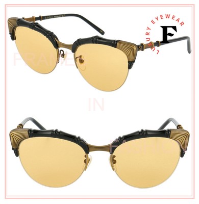 Pre-owned Gucci 0661 Cat Eye Bamboo Style Black Yellow Sunglasses Gg0661s Unisex Authentic