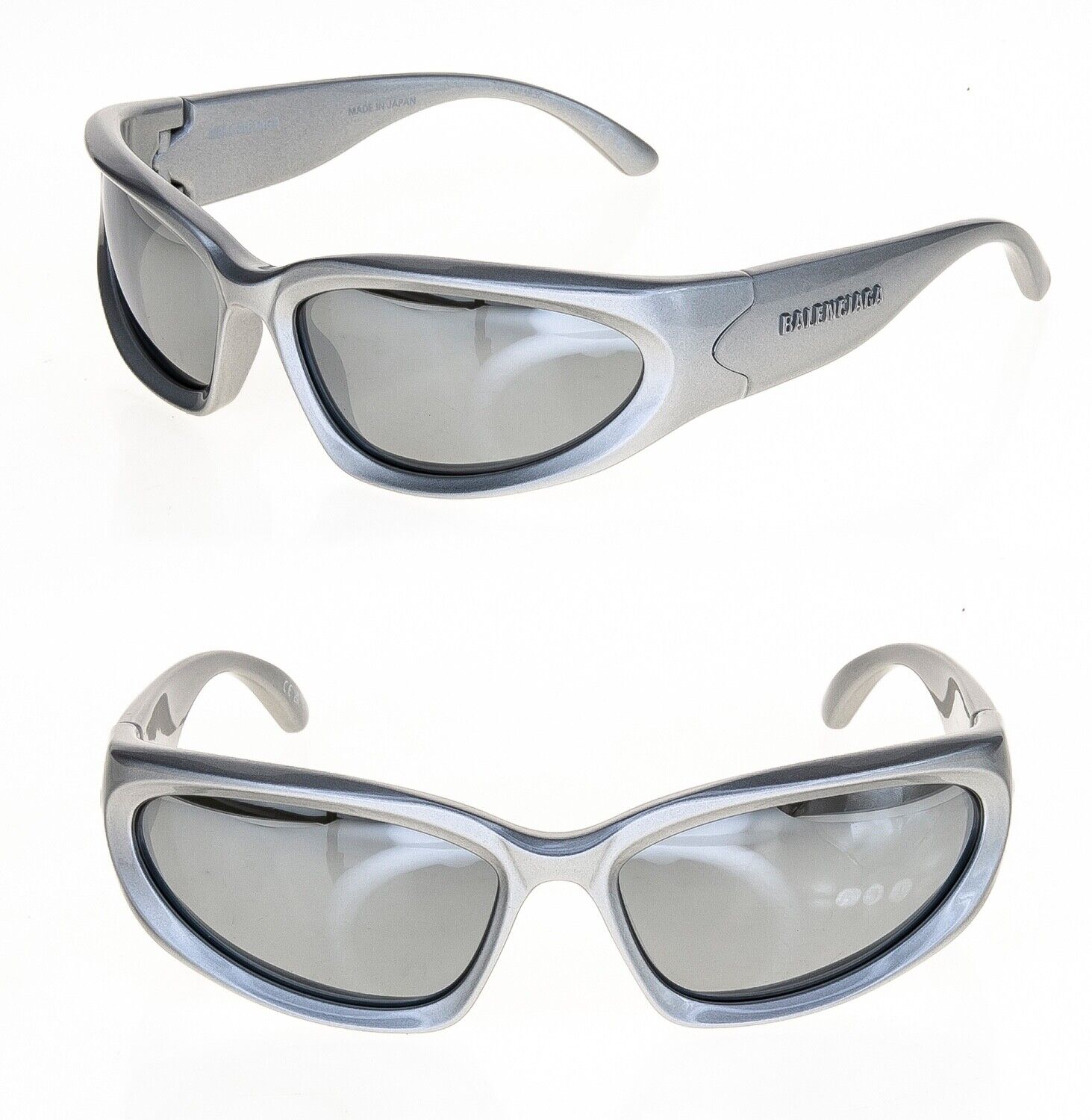 Pre-owned Balenciaga Swift 0157 Silver Mirror Logo Print Wrap Mask Sunglasses Bb0157s 004 In Gray