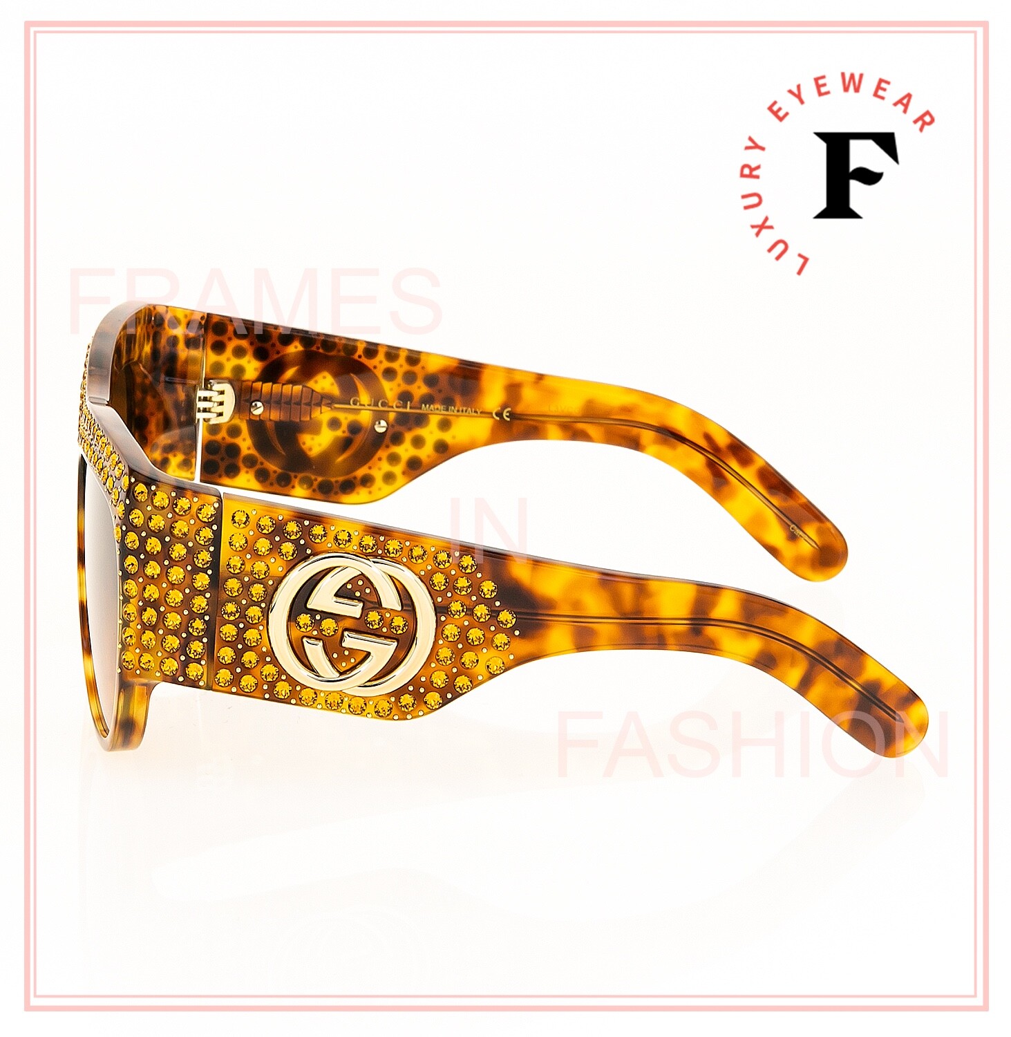 Pre-owned Gucci Authentic Hollywood Forever 0144 Brown Gold Crystal Sunglasses Gg0144s 003