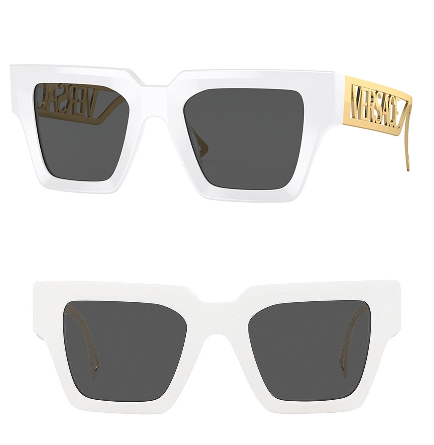 Pre-owned Versace 90s Vintage Logo 4431 White Gold Unisex Ve4431f Rectangle Sunglasses In Gray