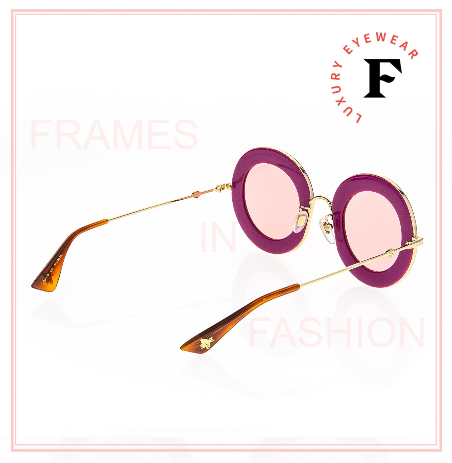 Pre-owned Gucci Authentic 0113 Round Pink Red Gold Crystal Pave Sunglasses Gg0113s 012