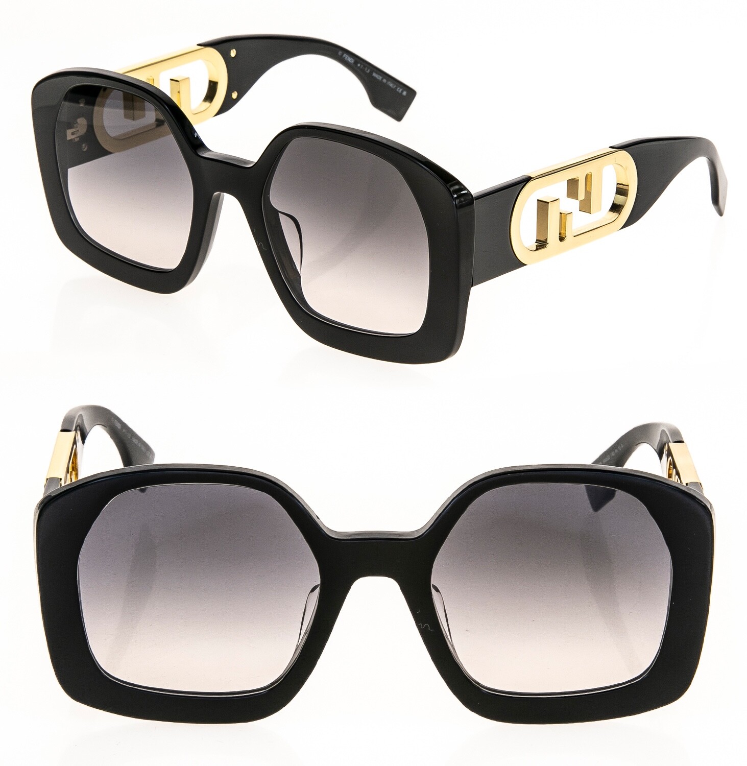 Pre-owned Fendi O'lock 40048 Black Gold Oversized Fashion Ff Lock Logo Sunglasses Fe40048u In Gray