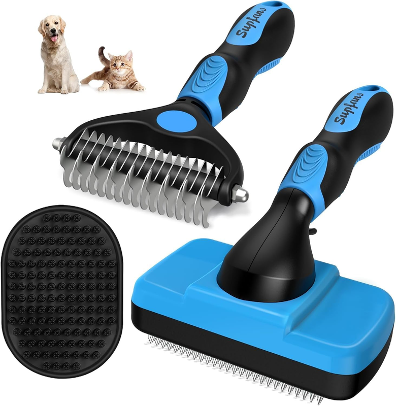 Dog Brush,3Pcs Dog Grooming Kit - Deshedding Brush, Slicker Brush, Bath Brush an