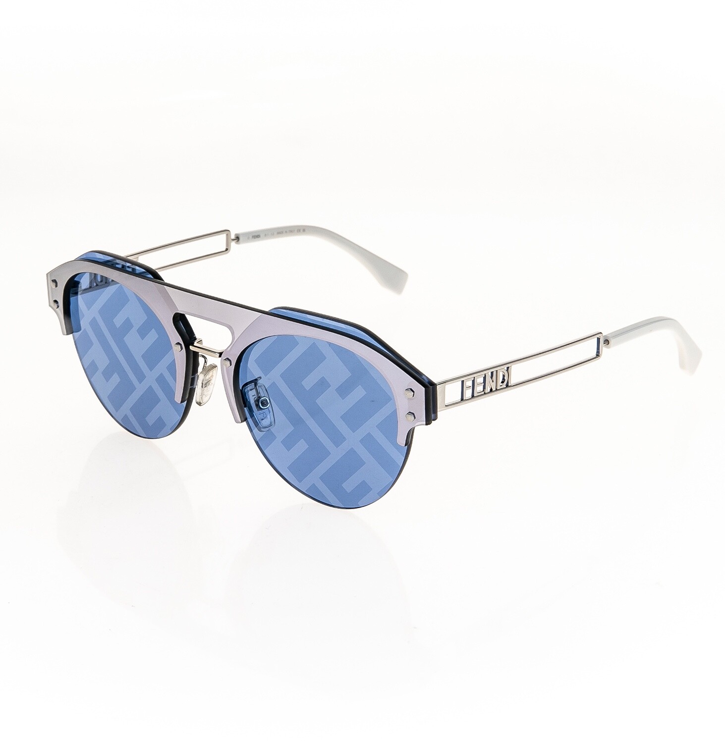 Pre-owned Fendi Technicolour 40027 Silver Blue Mirror Print Futuristic Sunglass Fe40027u