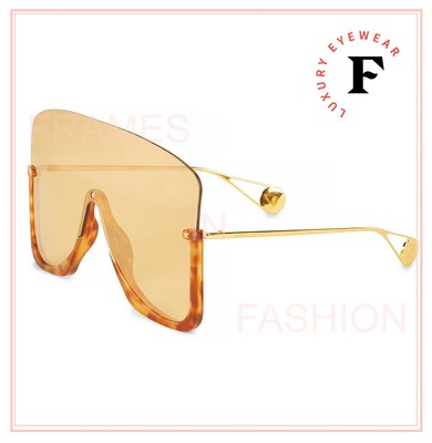 Pre-owned Gucci Star 0540 Blonde Havana Stud Mask Rimless Runway Sunglasses Gg0540s 003 In Brown