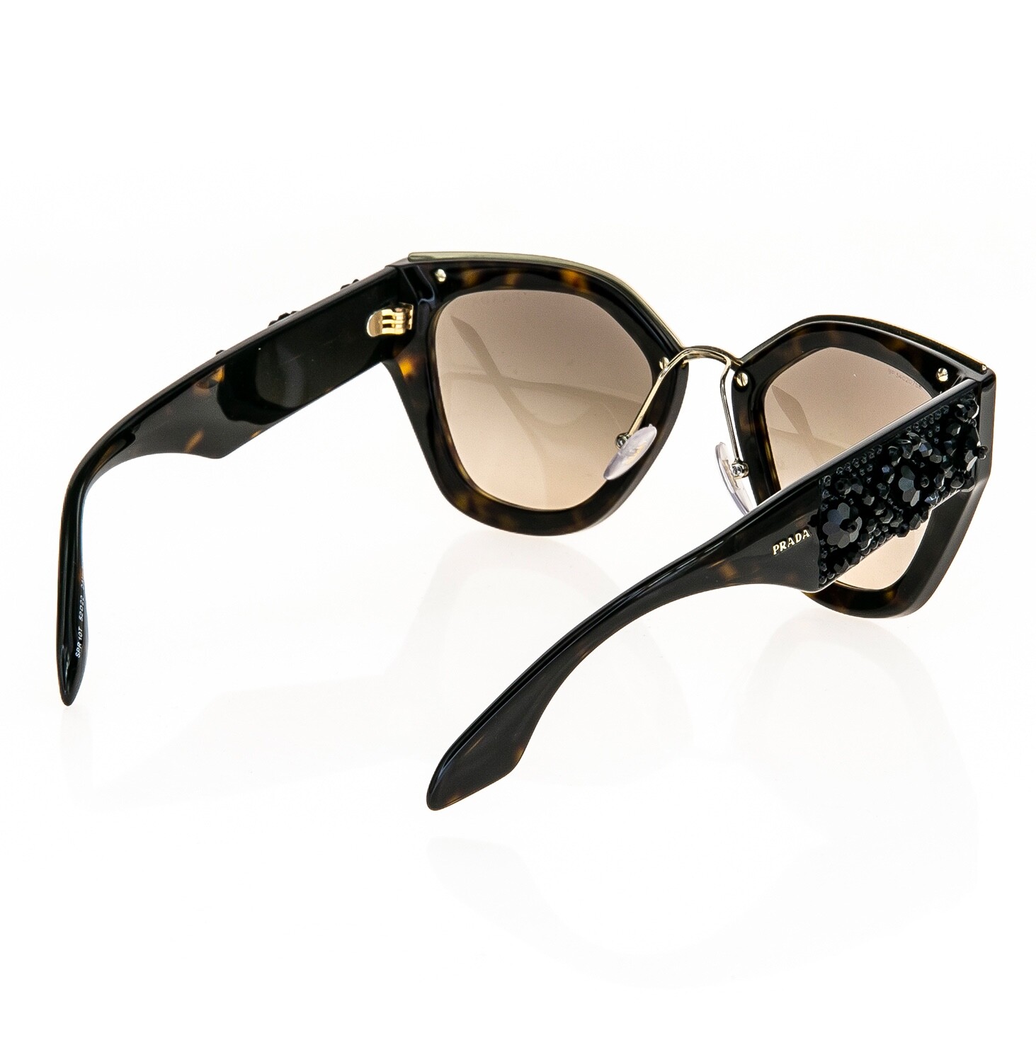 Pre-owned Prada Ornate 10t Bead Embellished Pr10ts Brown Tortoise Catwalk Sunglasses