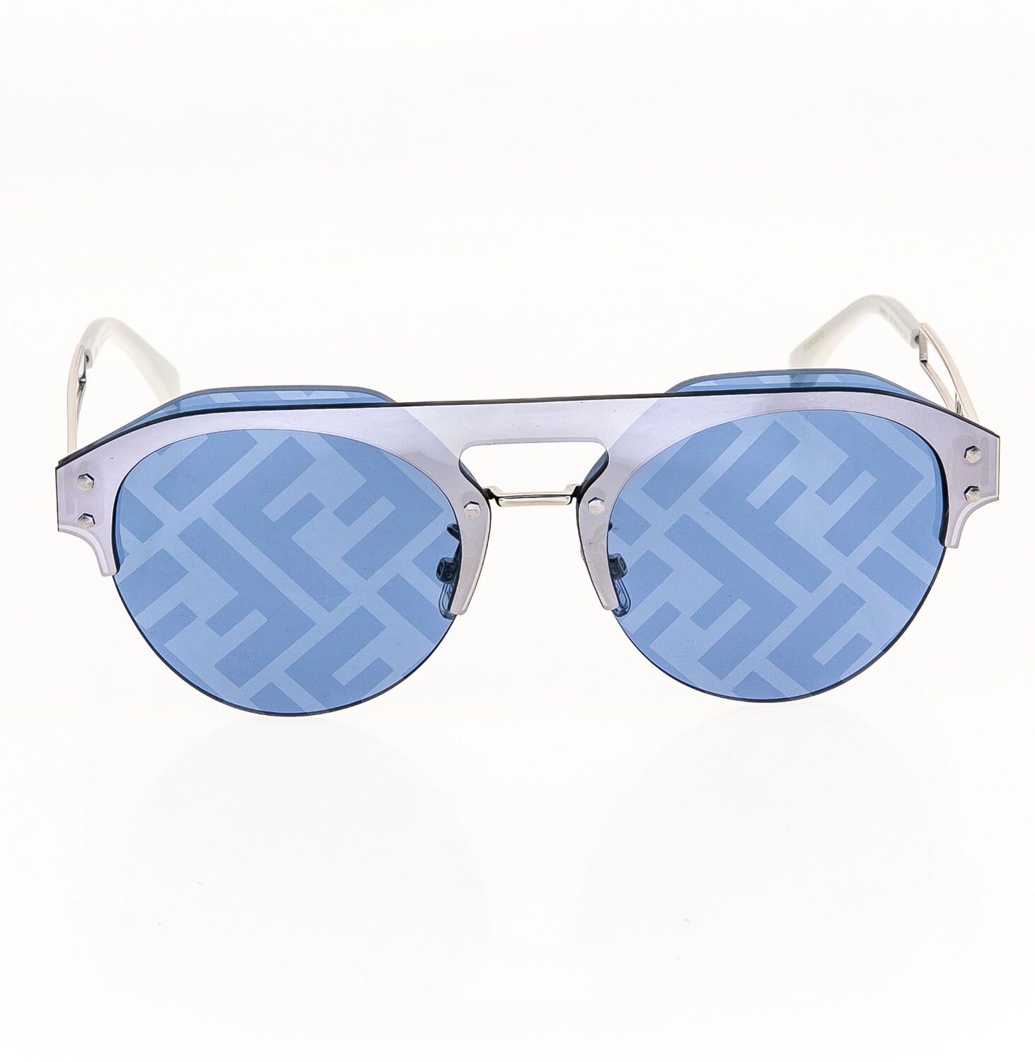 Pre-owned Fendi Technicolour 40027 Silver Blue Mirror Print Futuristic Sunglass Fe40027u
