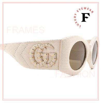 Pre-owned Gucci Matelasse 0815 Ivory Snake Quilted Leather Sunglasses Gg0815s 002 Marmont In Brown