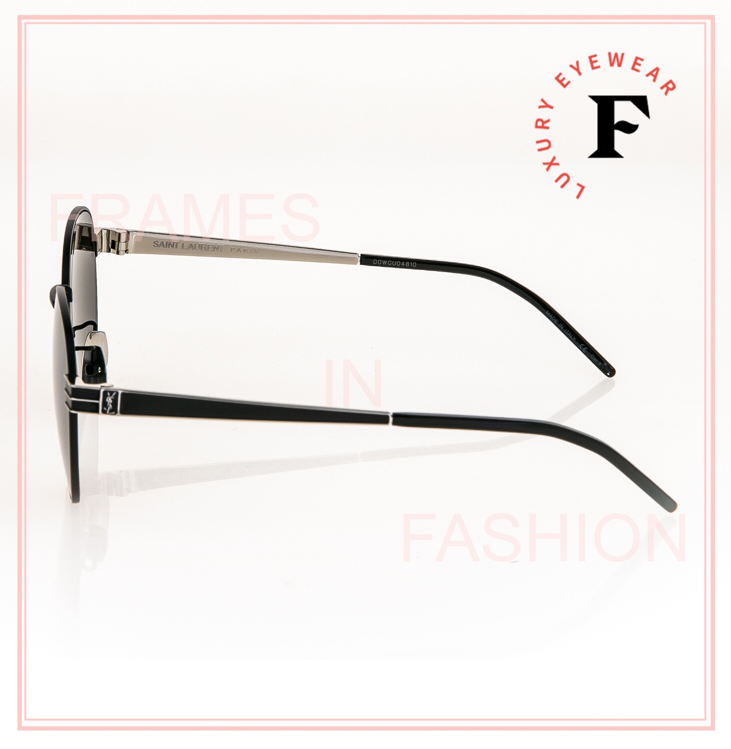 Pre-owned Saint Laurent Ysl Sl M65 Black Silver Round Unisex Metal Sunglasses Slm65 002 In Gray