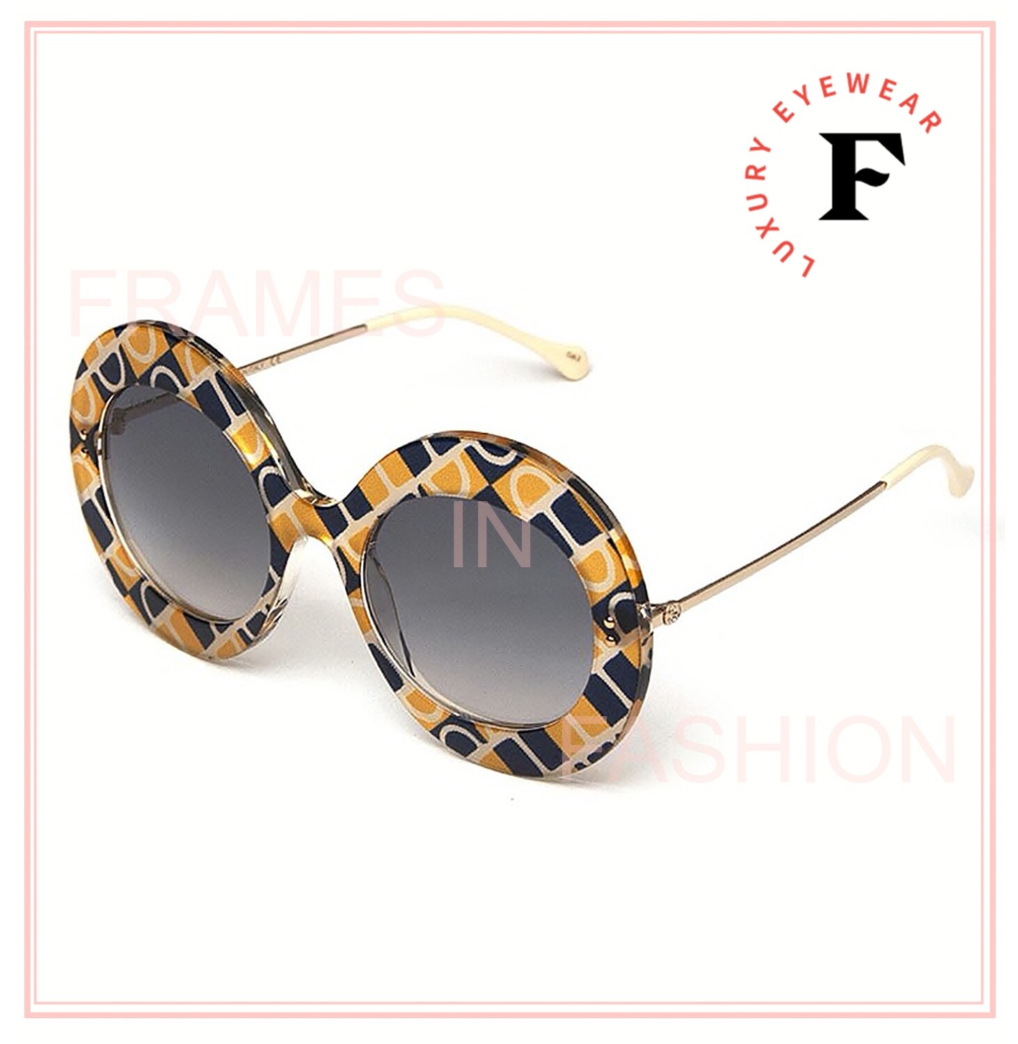 Pre-owned Gucci 0894 Blue Yellow Horsebit Print Oversized 001 Sunglasses Gg0894s Authentic