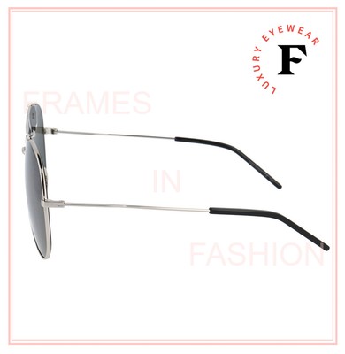 Pre-owned Saint Laurent Classic Oversized 11 Ysl 001 Silver Aviator Sunglasses 64mm Sl11 In Gray