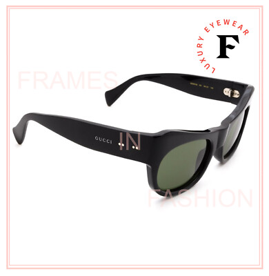Pre-owned Gucci 0870 Black Green Rectangular Runway Unisex Gg0870s 001 Fashion Sunglasses