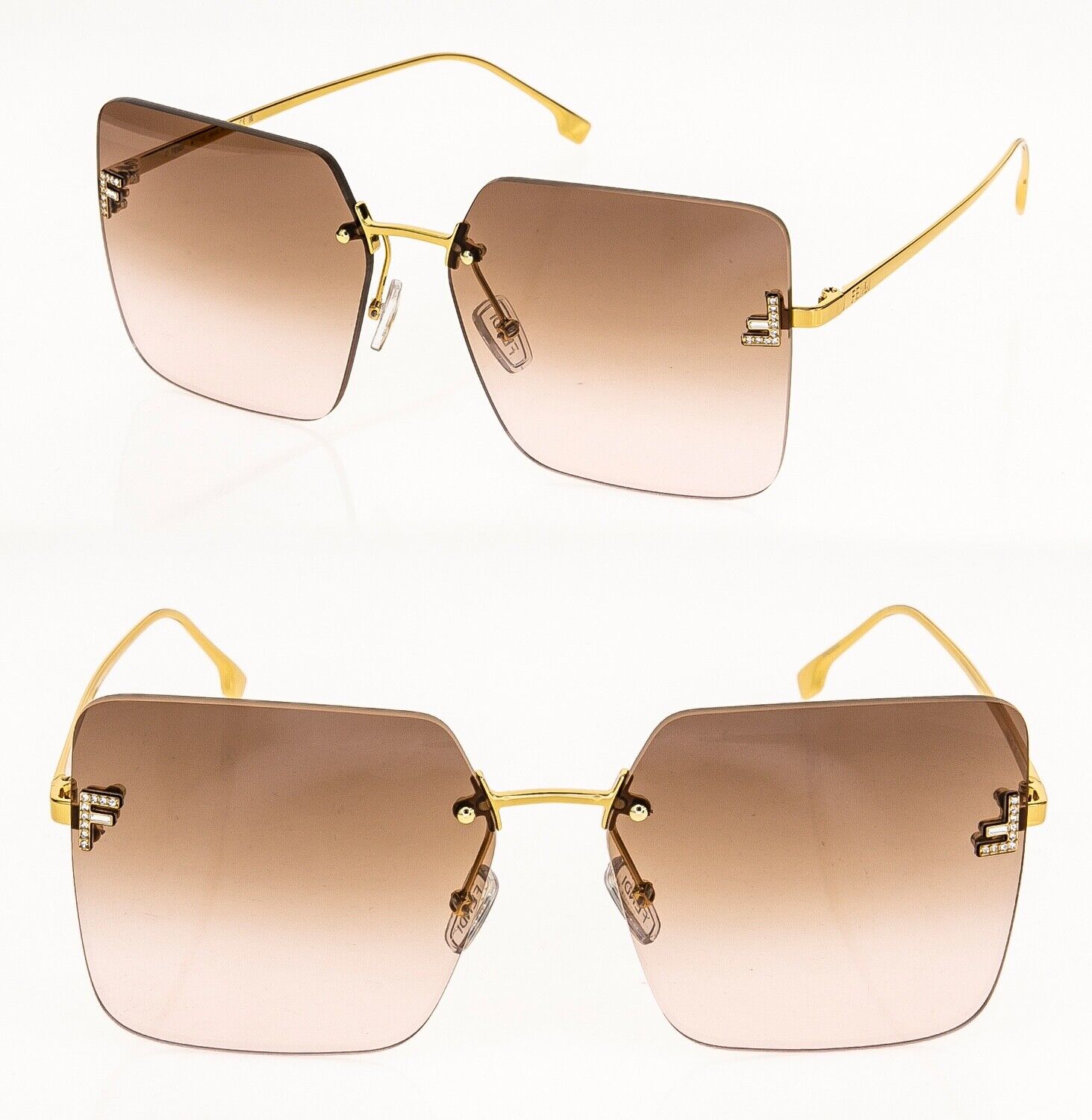 Pre-owned Fendi First 4082 Gold Brown Pink Oversized Crystal Fashion Sunglass Fe4082us