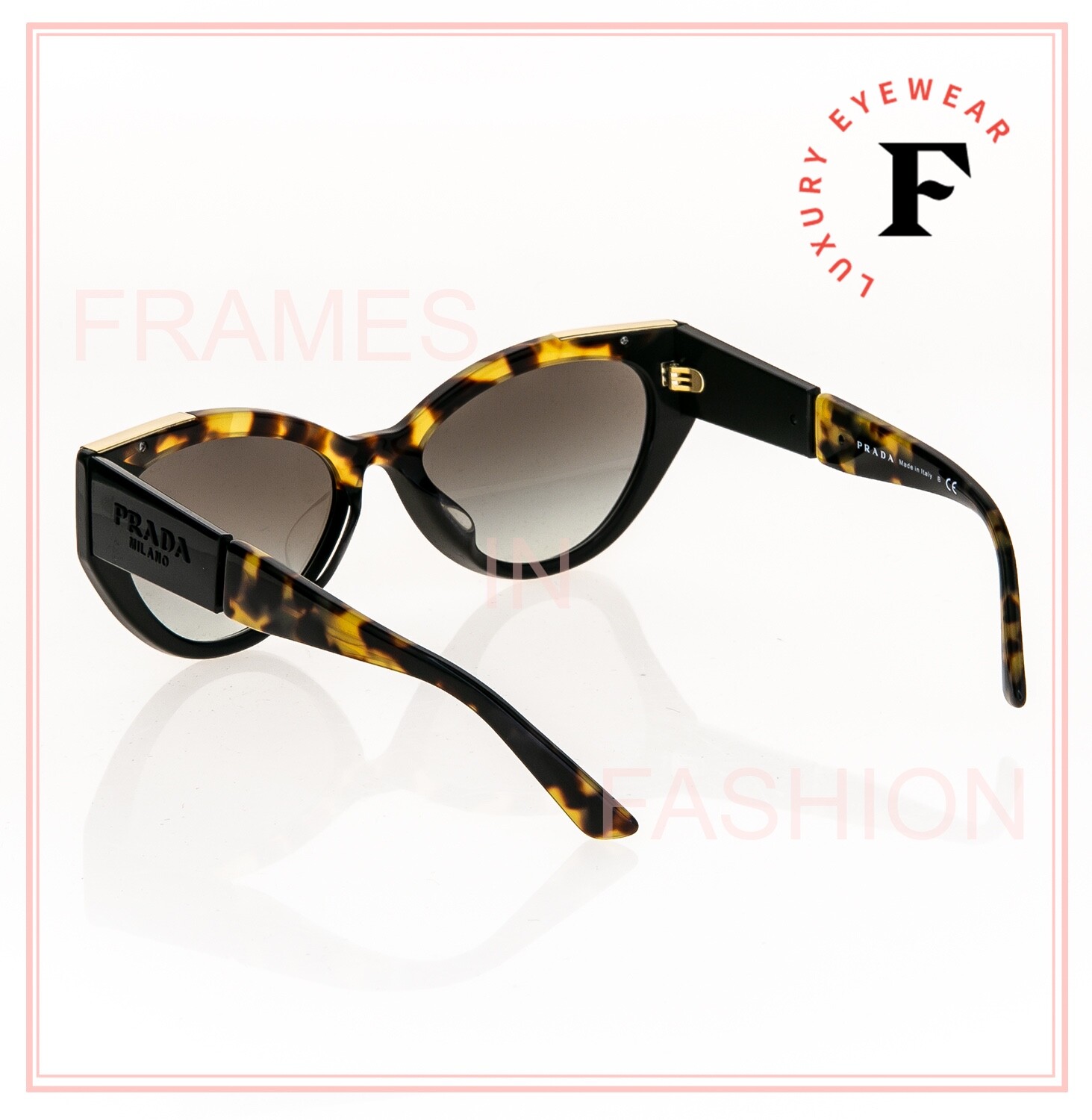 Pre-owned Prada Symbole Black Havana Gold Triangle Pr03wsf 03w Cat Eye Fashion Sunglasses In Gray
