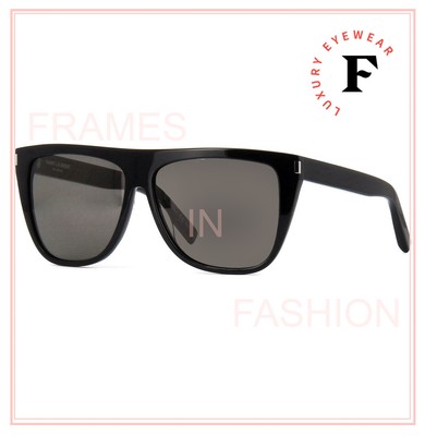 Pre-owned Saint Laurent Ysl Sl1 002 Black Rectangular Unisex Sunglasses Sl-1 Flat Top In Gray