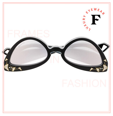 Pre-owned Gucci Inverted 0874 Black White Stripe Mirrored Runway Sunglasses Gg0874s 003 In Silver