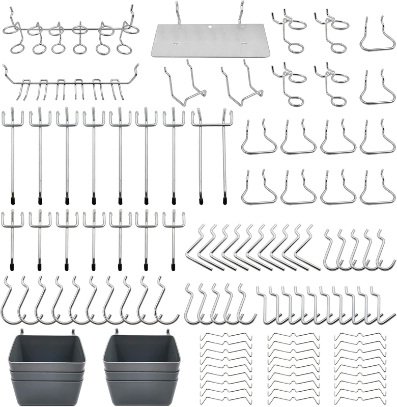 Pegboard Hooks Assortment, Plastic Bins, Peg Locks, for Organizing Tools, 140pcs