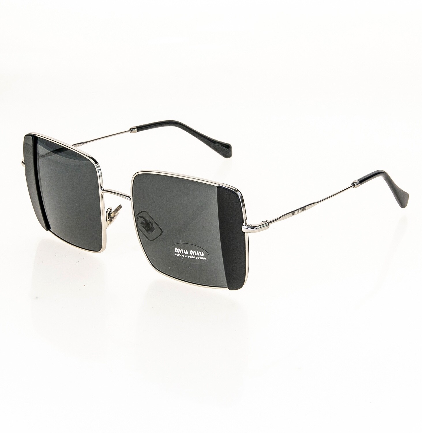 Pre-owned Miu Miu Core Mu56vs Silver Black Geometric Square Metal Fashion Sunglasses 56v