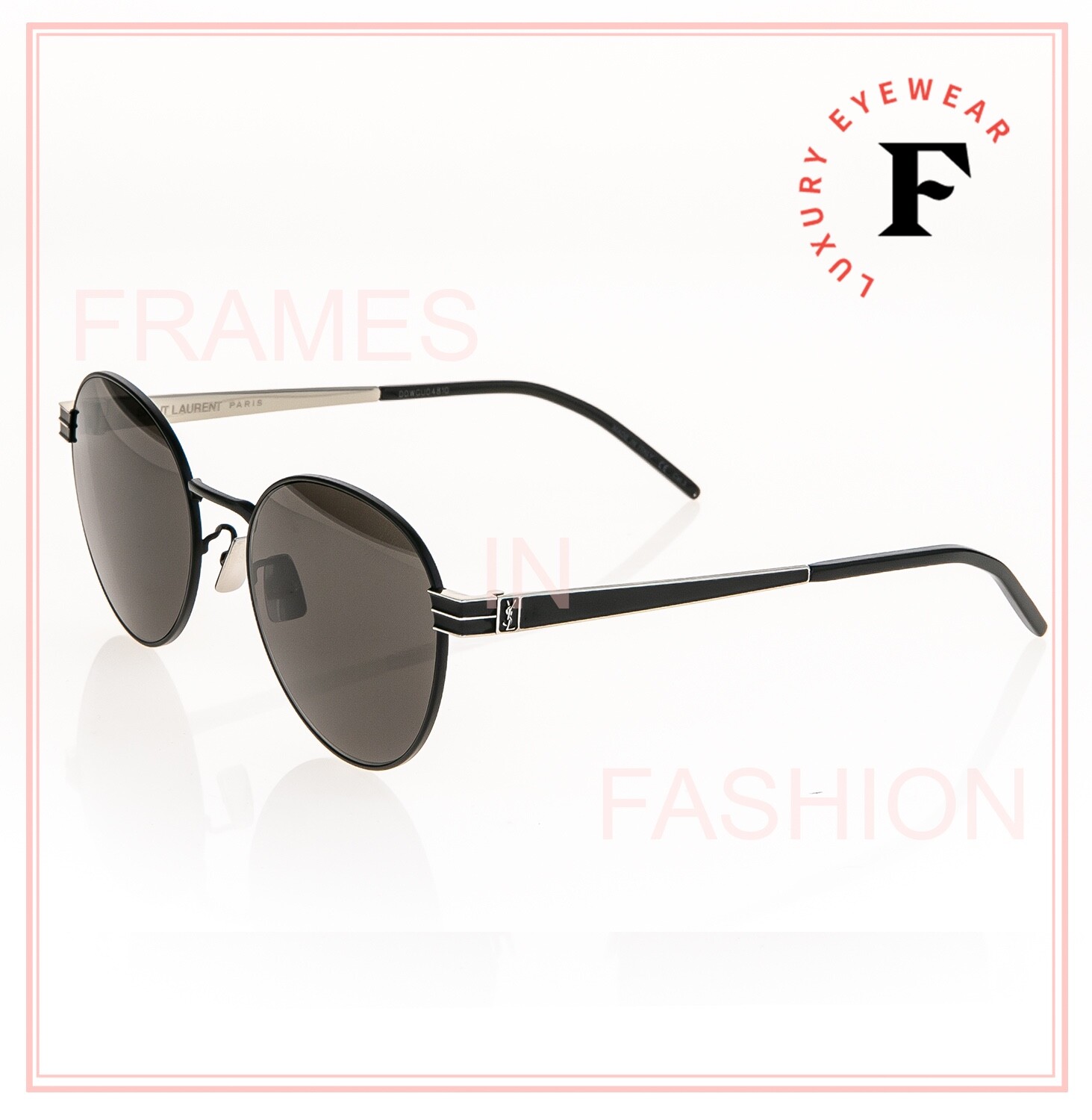 Pre-owned Saint Laurent Ysl Sl M65 Black Silver Round Unisex Metal Sunglasses Slm65 002 In Gray