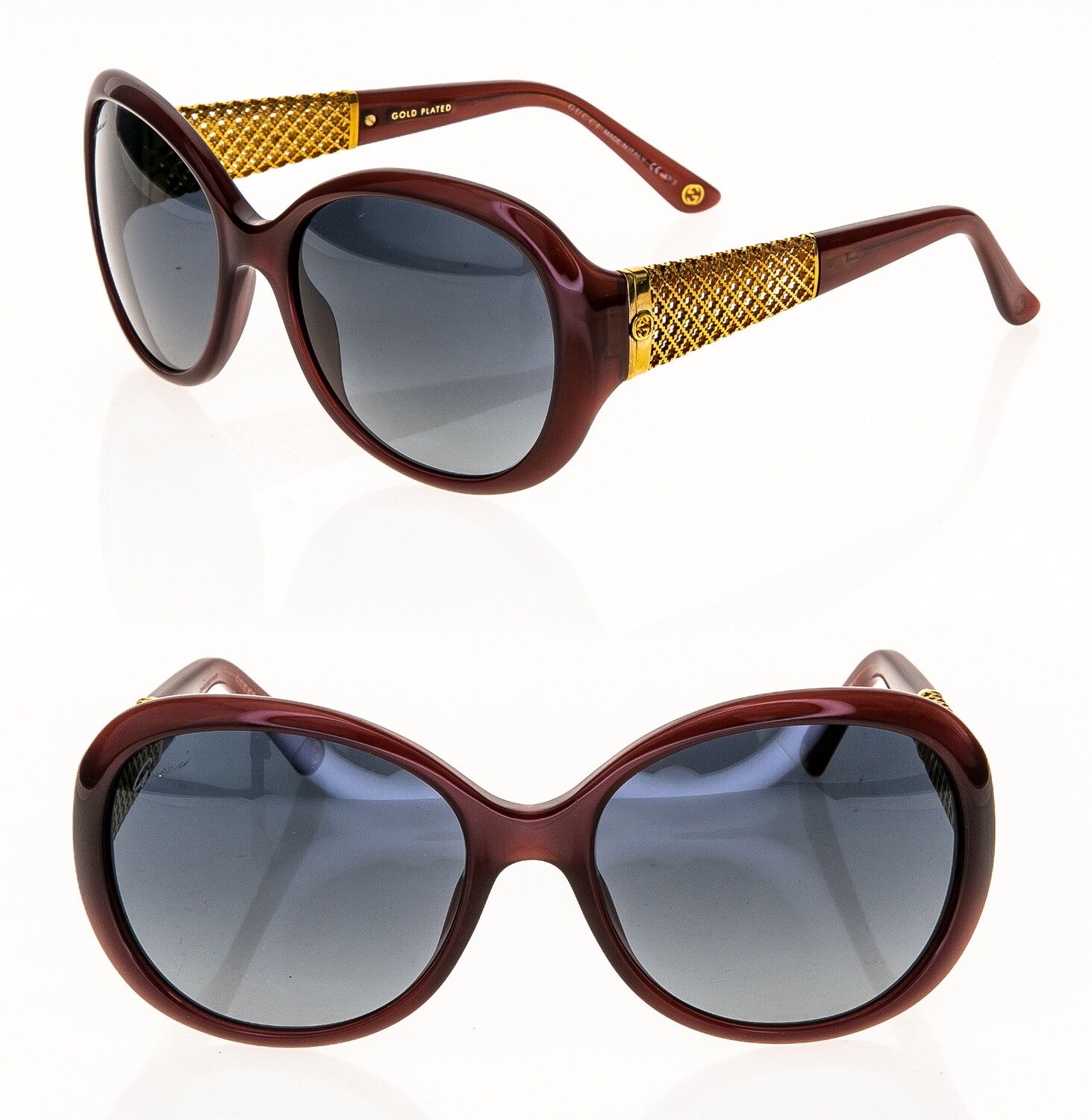 GUCCI WEB 3693 Red Gold Plated Oval Classic Women Sunglasses GUCCI WEB 3693 Red Gold Plated Oval Classic Women Sunglasses