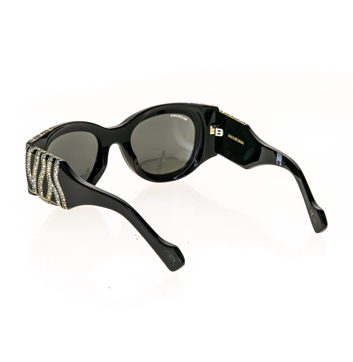 Pre-owned Balenciaga Paris Cat 0070 Black 007 Crystal Stud Chunky Sunglasses Bb0070s 005 In Gray