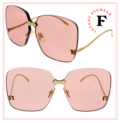 Pre-owned Gucci 0352 Metal Gold Pink Oversized Rimless Chunky Sunglasses Gg0352s Authentic