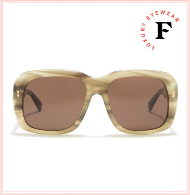 Pre-owned Gucci 0049 Classic Square Brown Havana Stripe Sunglasses Gg0049s 1150 Unisex