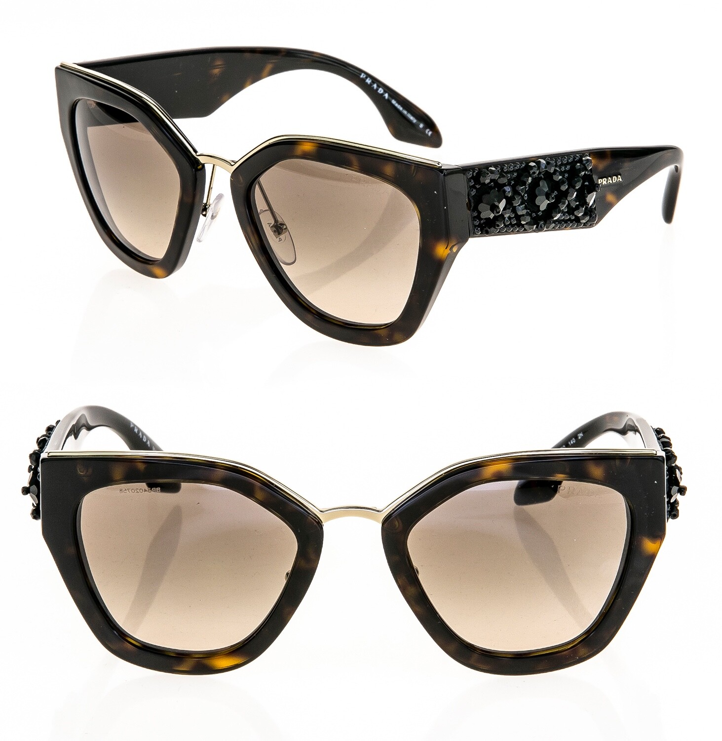 Pre-owned Prada Ornate 10t Bead Embellished Pr10ts Brown Tortoise Catwalk Sunglasses