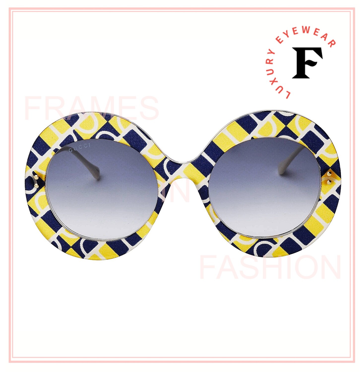 Pre-owned Gucci 0894 Blue Yellow Horsebit Print Oversized 001 Sunglasses Gg0894s Authentic