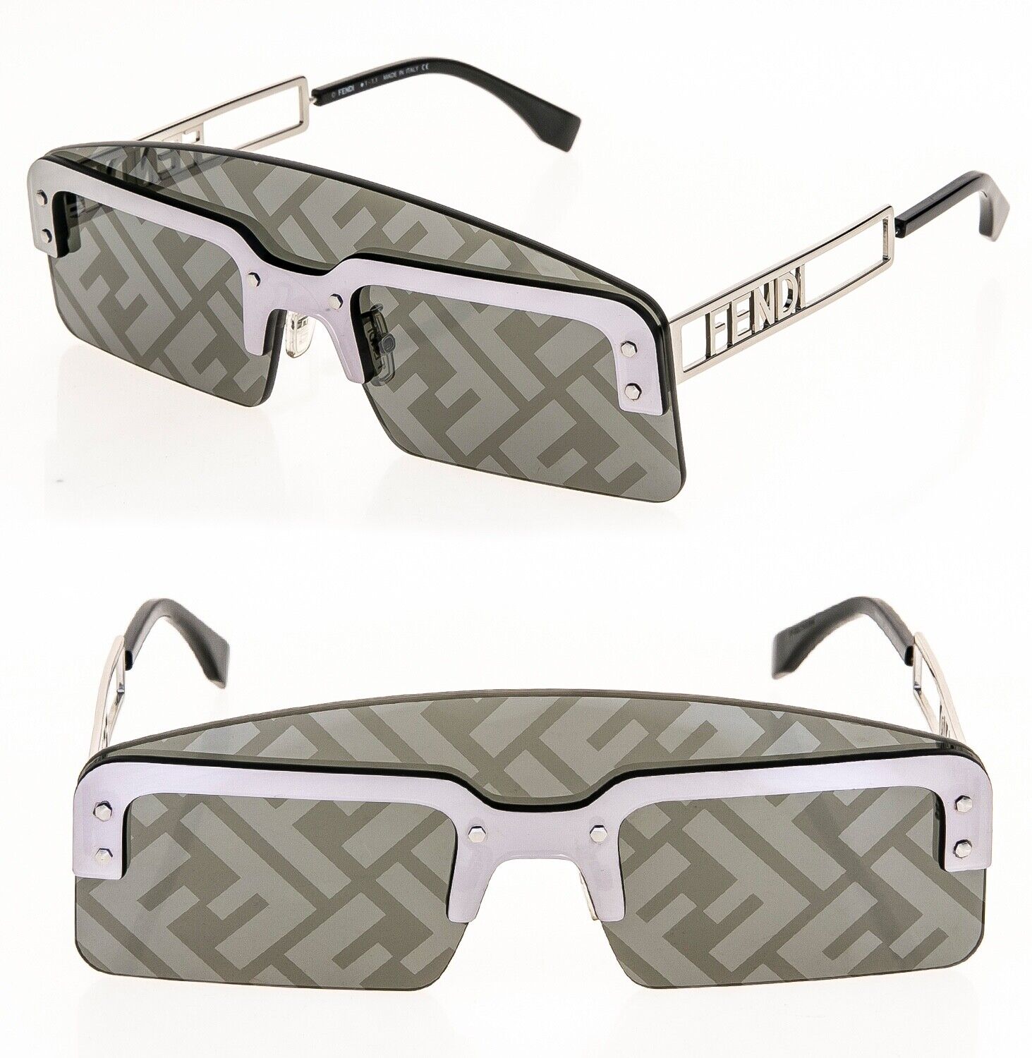 Pre-owned Fendi Technicolour 40023 Silver Ff Mirror Print Futuristic Sunglass Fe40023u In Gray