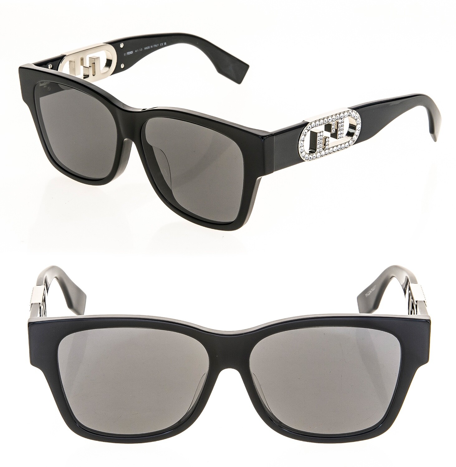 Pre-owned Fendi O'lock 40081 Black Fashion Ff Crystal Lock Logo Unisex Sunglasses Fe40081f In Gray