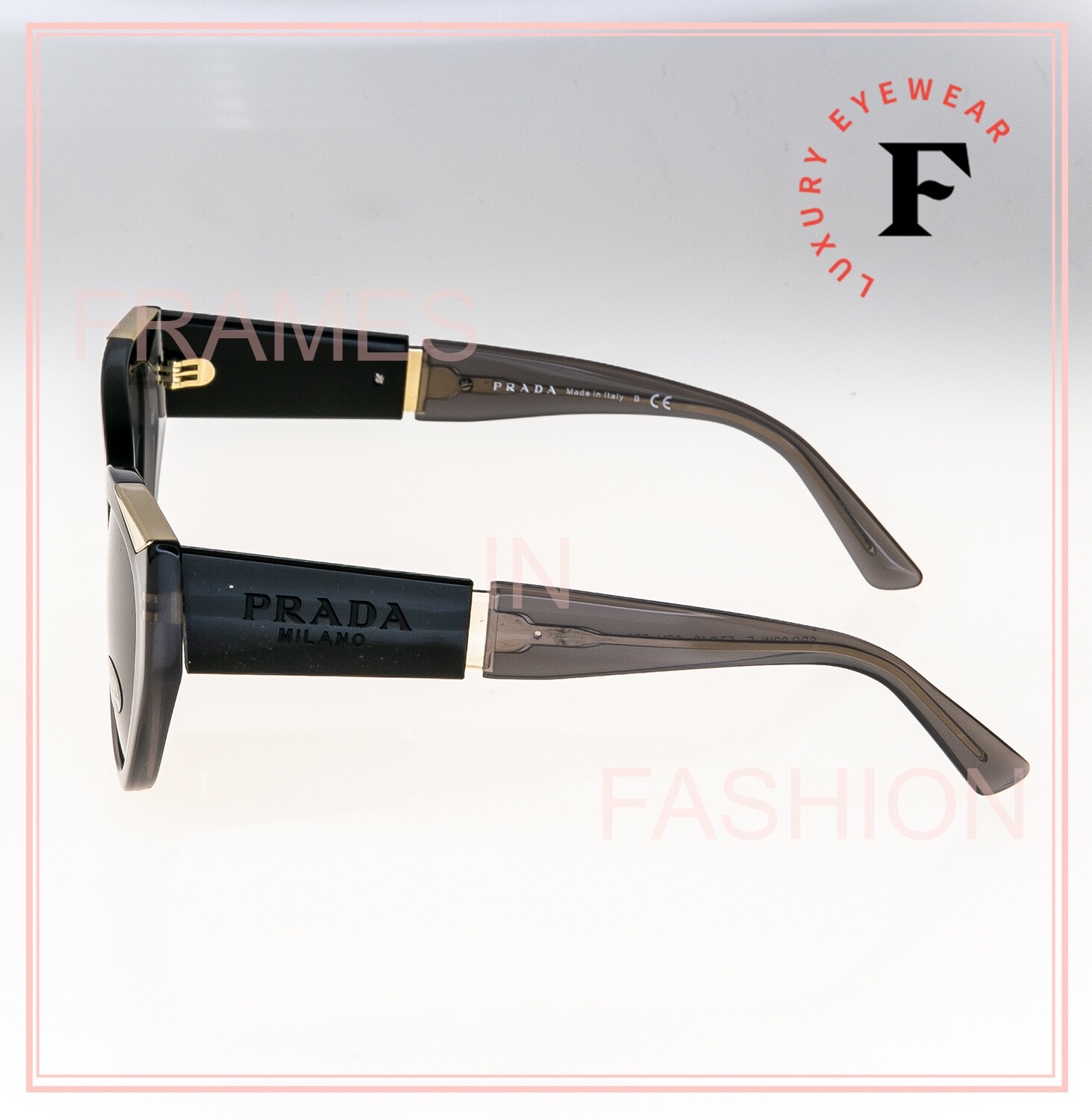 Pre-owned Prada Symbole Black Gray Triangle Pr03ws 03w Cat Eye Fashion Sunglasses 55mm