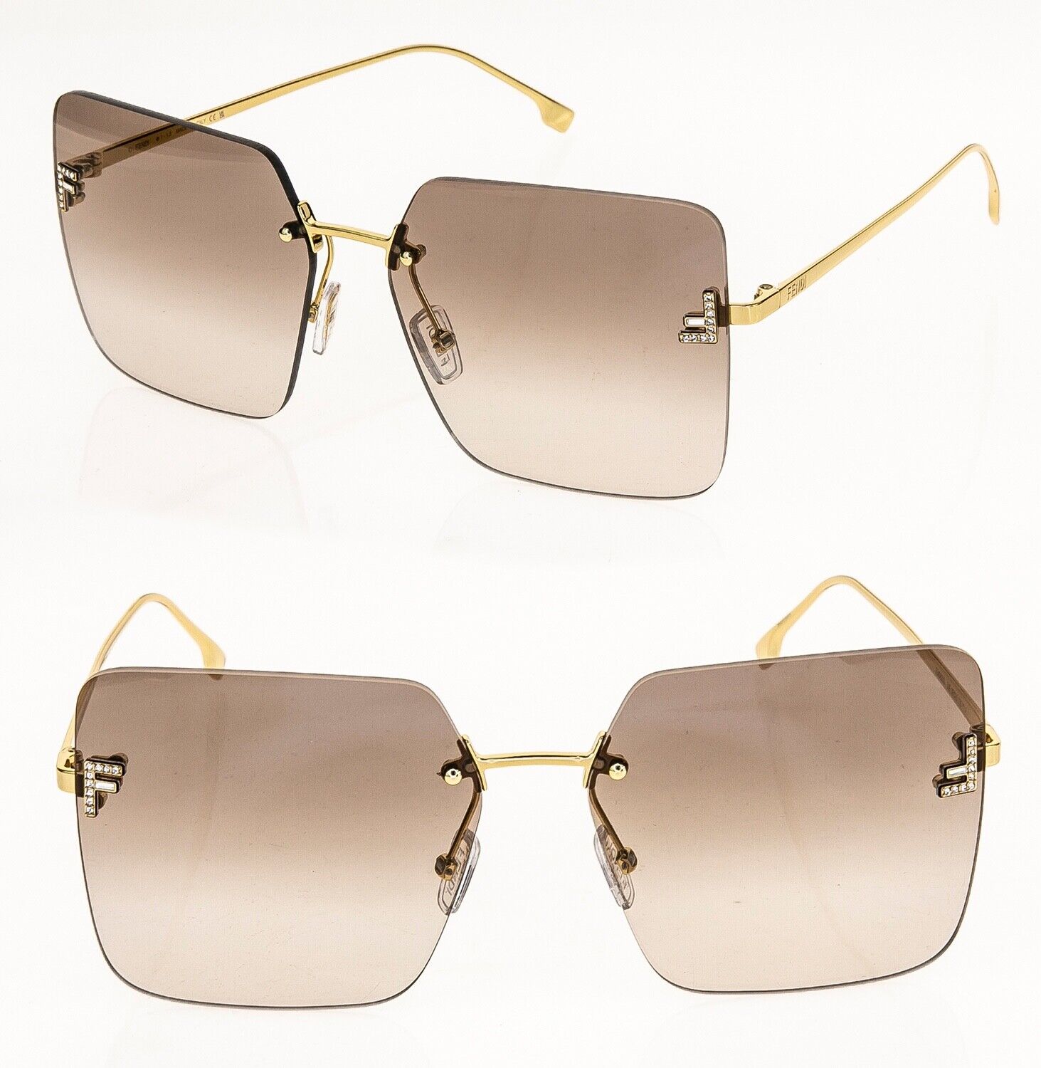 Pre-owned Fendi First 4082 Endura Gold Brown Oversized Crystal Fashion Sunglass Fe4082us
