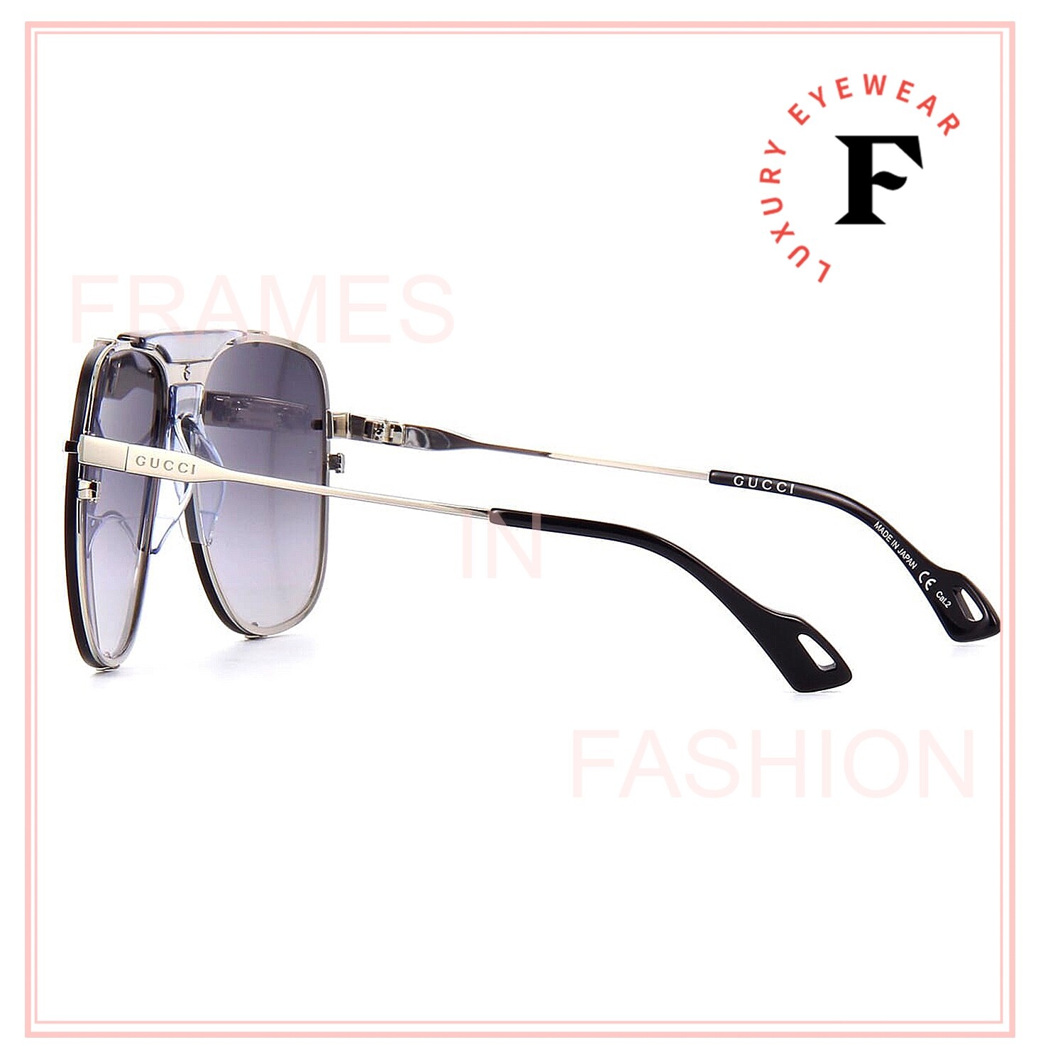 Pre-owned Gucci Web 0739 Silver Gray Rectangular Aviator 001 Sunglasses Gg0739s Unisex