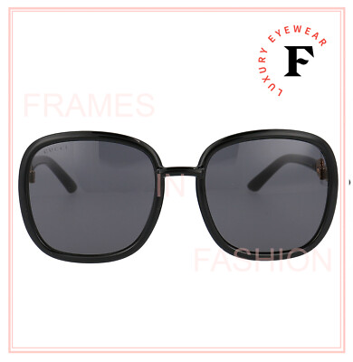 Pre-owned Gucci Horsebit 0893 Gold Black Rectangular Gg0893s 001 Retro Fashion Sunglasses In Gray
