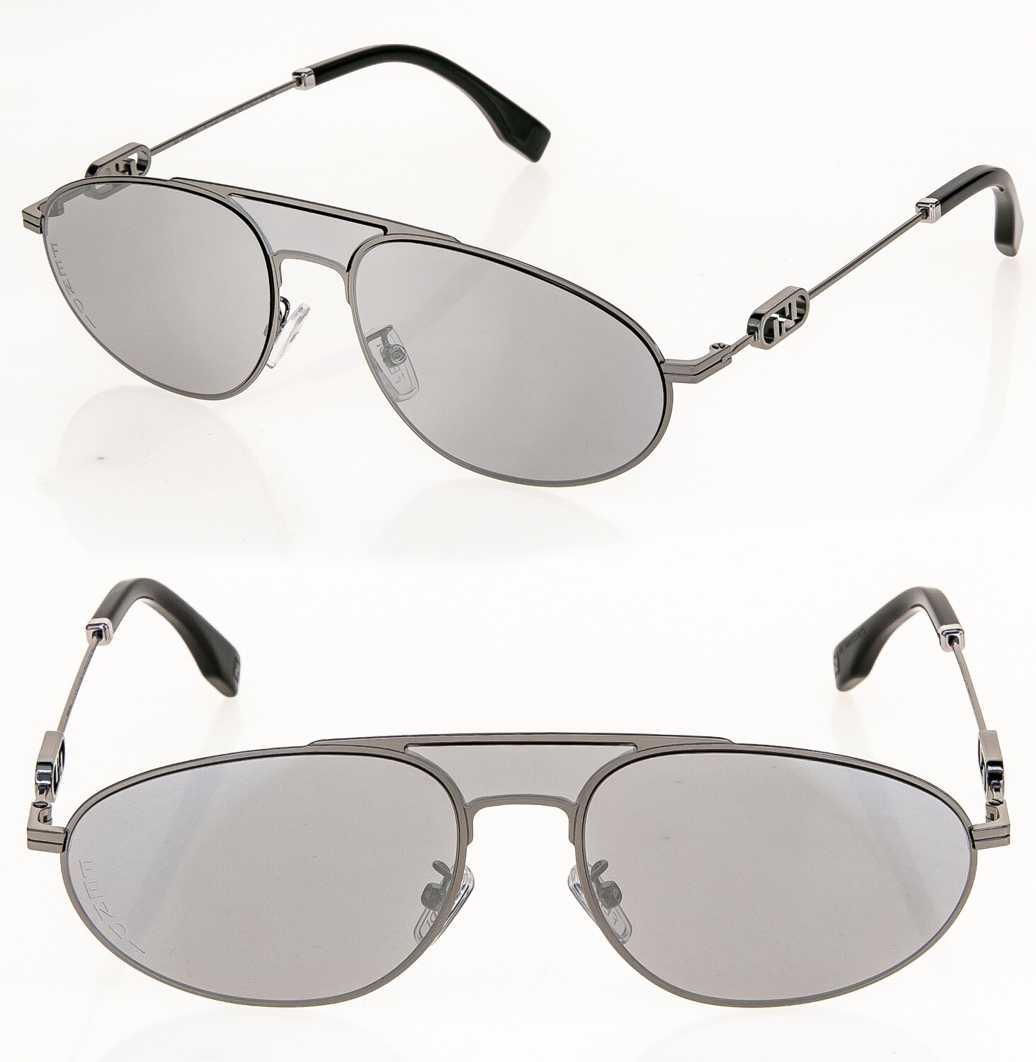 Pre-owned Fendi O'lock 40072 Ruthenium Silver Ff Lock Logo Unisex Metal Sunglass Fe40072u