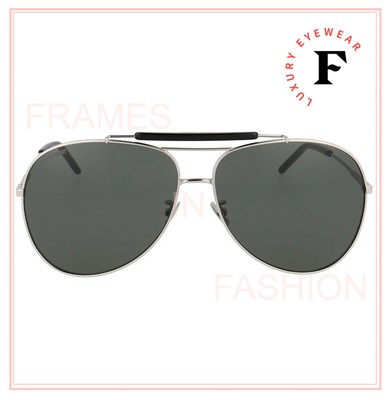 Pre-owned Saint Laurent Classic Oversized 11 Ysl 001 Silver Aviator Sunglasses 64mm Sl11 In Gray