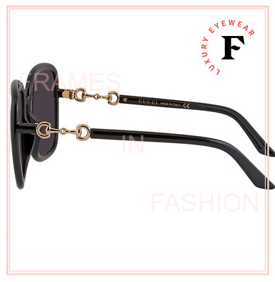 Pre-owned Gucci Horsebit 0893 Gold Black Rectangular Gg0893s 001 Retro Fashion Sunglasses In Gray