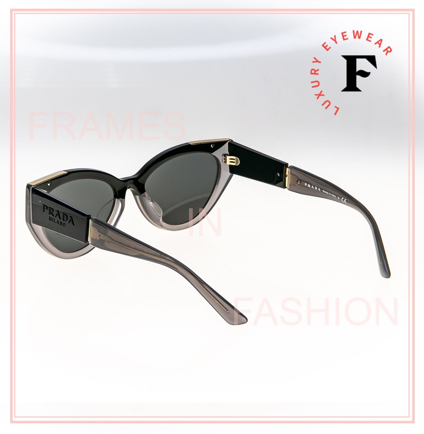 Pre-owned Prada Symbole Black Gray Triangle Pr03ws 03w Cat Eye Fashion Sunglasses 55mm