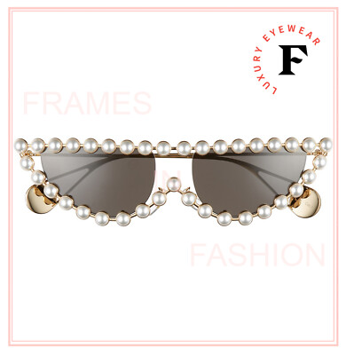 Pre-owned Gucci Authentic Hollywood Forever 0364 Gold Pearl Metal Sunglasses Gg0364s 004 In Gray