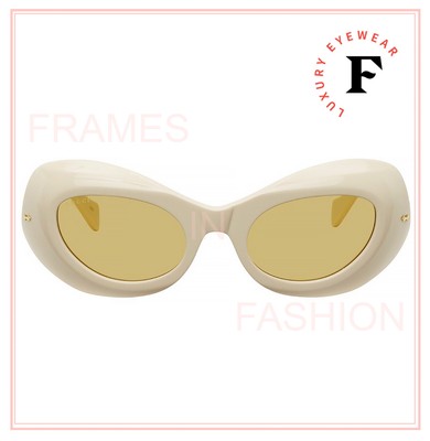 Pre-owned Gucci 0990 Ivory White Yellow Oval Retro Fashion Sunglasses Gg0990s 001