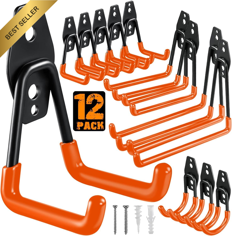 12 Pack Garage Hooks Heavy Duty,Utility Steel Garage Storage Hooks,Wall Mount Ga