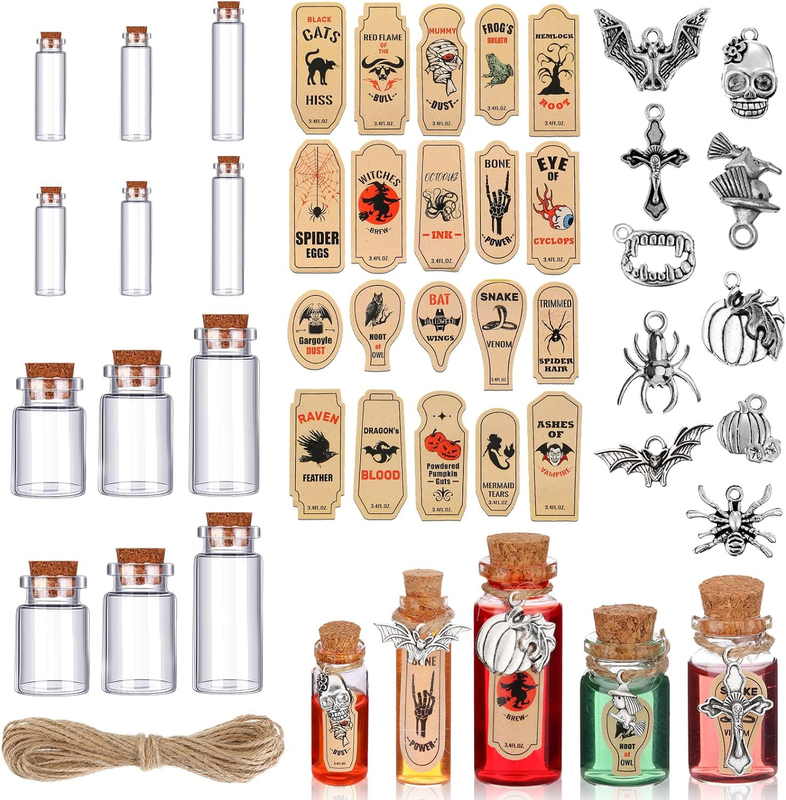 53 Pcs Halloween Mini Potion Bottles Set Including 12 Decorative Glass Bottles w