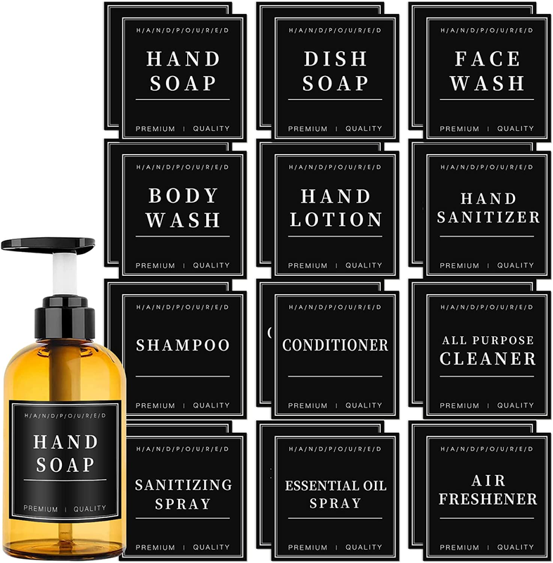 24PCS Waterproof Labels for Glass or Plastic Bottles, Bathroom Hand Soap Shampoo