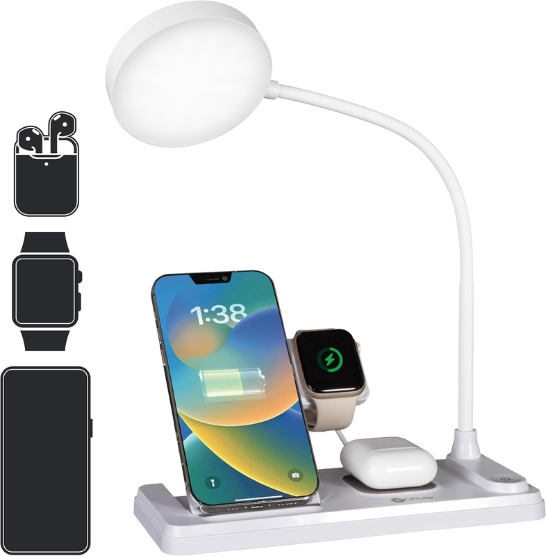 LED Desk Lamp with Charging Station, Multi-Device Desk Lamp with Wireless Charger, Book Light, Table Lamp Reading Light, Work Light, Desk Lights for Home Office or Bedside