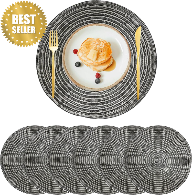 Round Braided Placemats Set of 6,  14.2 Inch round Braided Place Mats, Washable