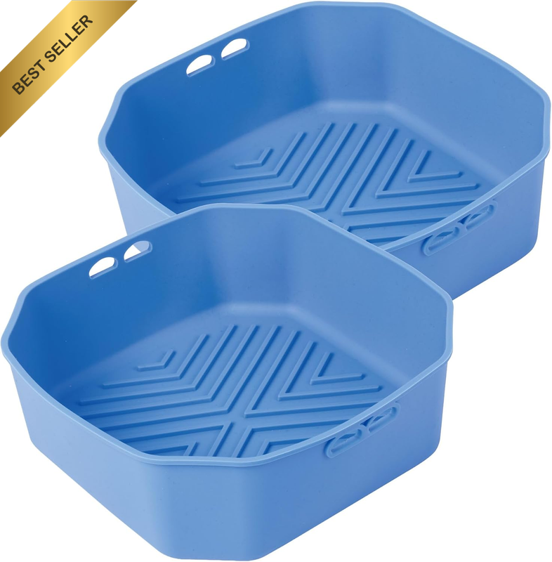 Square Air Fryer Silicone Liners 2-Pack with Elevated Base Design, Heat-Resistan