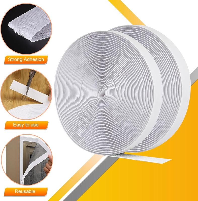 3/4 inch*32 ft Hook and Loop Self Adhesive Tape Roll Fastening Tape, 2 Roll,Whit